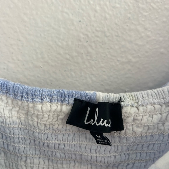 Lulus Off the Shoulder Transatlantic Voyage Blue Ivory Striped Midi Dress M - Picture 8 of 12